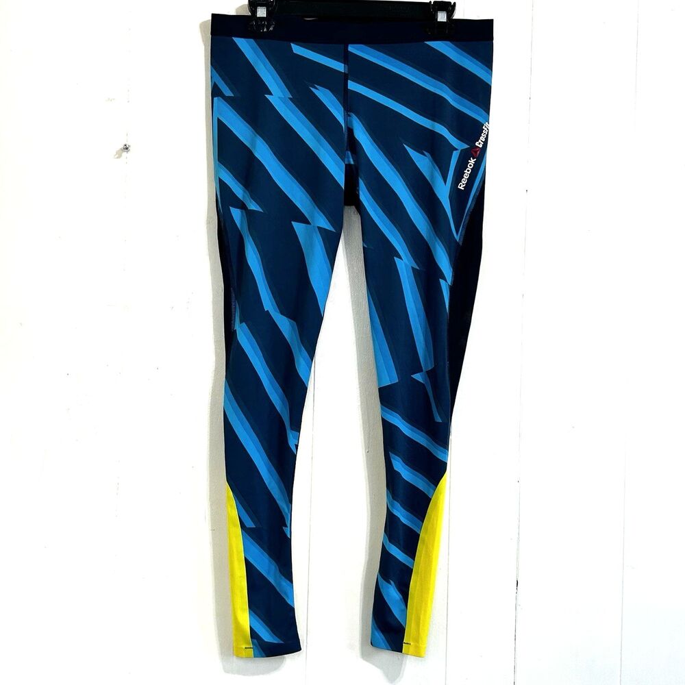 Reebok CrossFit Speed Wick Compression Leggings Size XL Blue Bright Yellow